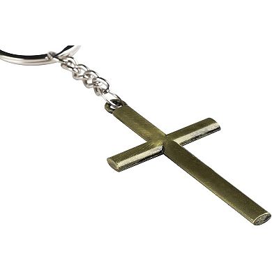12 Pack Metal Cross Keychains, Jesus Key Rings, Religious Door, Car, Key Holders for Easter, Baptism, Prayer Group, Funeral Favors, Silver, Copper, and Gold-Colored