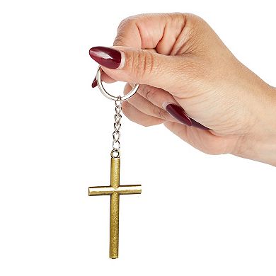 12 Pack Metal Cross Keychains, Jesus, Religious Key Rings, Silver, Copper, Gold