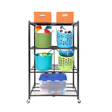 Origami 4 Shelf Multi Purpose Metal Rack Foldable Organizational Shelving, Black