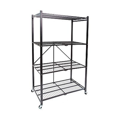 Origami 4 Shelf Multi Purpose Metal Rack Foldable Organizational Shelving, Black