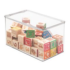 mDesign Plastic Stackable Toy Storage Bin Box with Hinge Lid, 8 Pack - Clear