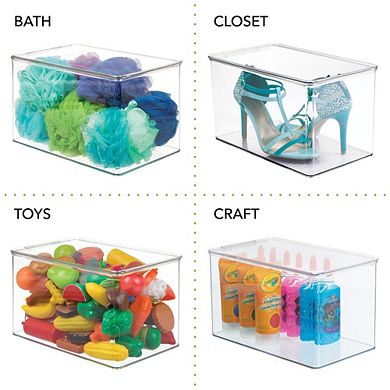 mDesign Plastic Stackable Toy Storage Container Bin Box with Hinge Lid