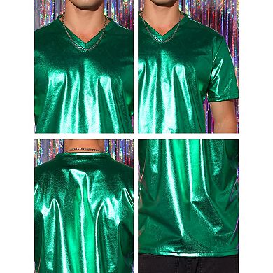 Men's Metallic Shiny Nightclub Short Sleeve Party Disco T-Shirt
