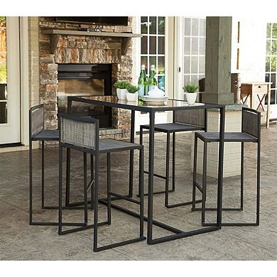 Numark Drake 5 Piece High Dining Outdoor Patio Table and Chairs Set, Black