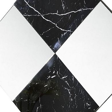 Contemporary Square Accent Wall Mirror with Faux Marble, Silver and Black