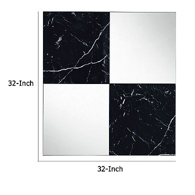 Contemporary Square Accent Wall Mirror with Faux Marble, Silver and Black