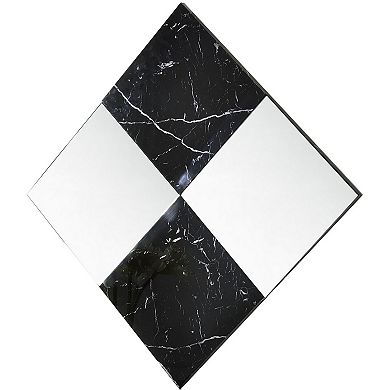 Contemporary Square Accent Wall Mirror with Faux Marble, Silver and Black