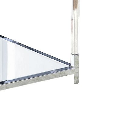Glass Top Metal Coffee Table with Open Bottom Shelf, Silver and Clear