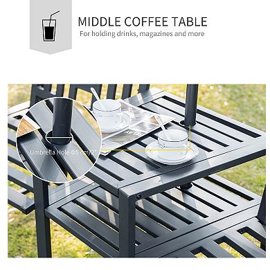 Outsunny Metal Garden Bench with Center Table and Umbrella Hole