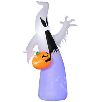 HOMCOM 5.9ft Halloween Inflatable Decoration Ghost w/ Pumpkin