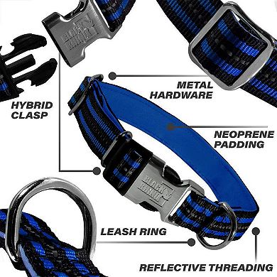 Heavy Duty Hybrid Striped Dog Collar With Soft Padded Neoprene, Reflective And Adjustable