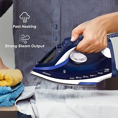 Aemego Steam Iron for Clothes Lightweight Portable Iron with Non Stick Ceramic Soleplate Anti Drip Vertical Irons for Ironing Clothes Self-Clean Auto-Off Function Small Size for Home Travel