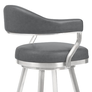26 Inch Vegan Faux Leather Metal Counter Stool, Gray, Silver