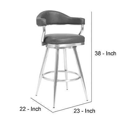 26 Inch Vegan Faux Leather Metal Counter Stool, Gray, Silver
