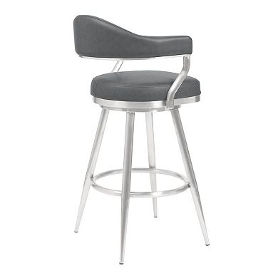 26 Inch Vegan Faux Leather Metal Counter Stool, Gray, Silver