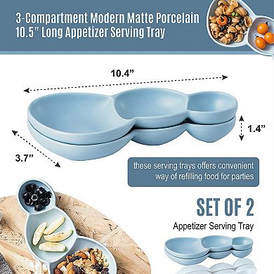 Porcelain Appetizer Serving Tray With Triplet Bowl For Snacks And Dips