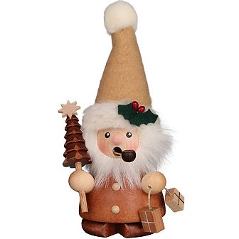 5.5" Beige White and Brown "Little Santa Holding Christmas Tree" Incense Burner