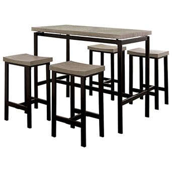 5 pc Wooden Counter Height Table Set In Natural Brown And Black