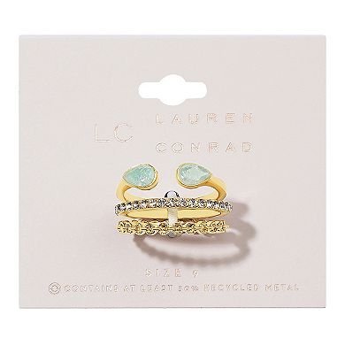 LC Lauren Conrad 3-Piece Gold Tone Crackle Stone Ring Set