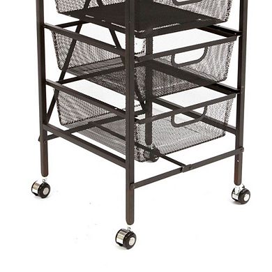 Origami Folding Wheeled Portable Home 4 Pull Out Drawer Storage Cart, Black