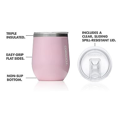 Corkcicle Luxe 12 Ounce Stainless Steel Stemless Travel Cup with Lid, Dragonfly