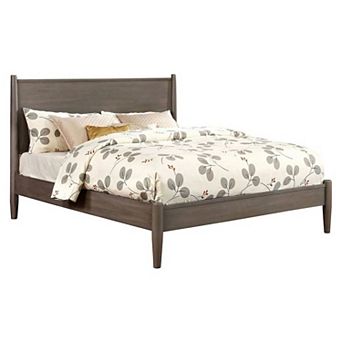 Wooden California King Size Bed with Panel Headboard, Gray