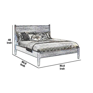 Wooden California King Size Bed with Panel Headboard, Gray