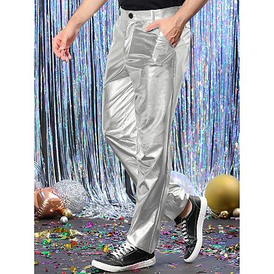 Men's Metallic Disco Straight Leg Shiny Party Club Suit Pants