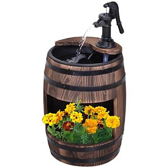 2 tier Outdoor Wooden Water Pump Fountain, Patio Decor, Durable Sturdy