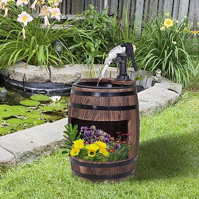 2 Tiers Outdoor Wooden Water Pump Fountain, Patio Decor, Durable Sturdy