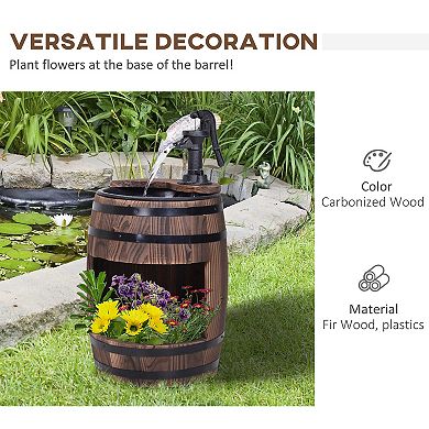 Outsunny 2 Tiers Wooden Water Pump Fountain, Garden Decor, Automatic Pump