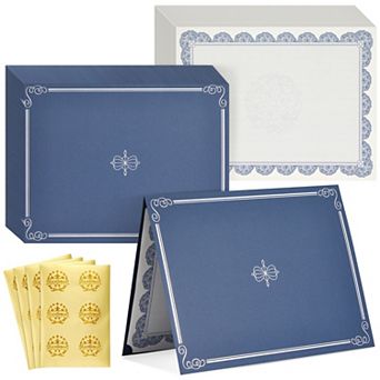 24-pack Navy Blue Certificate Holders With 8.5x11 Certificate Paper, Gold Seals