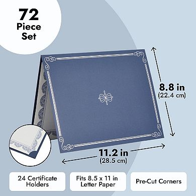 24-pack Navy Blue Certificate Holders With 8.5x11 Certificate Paper, Gold Seals