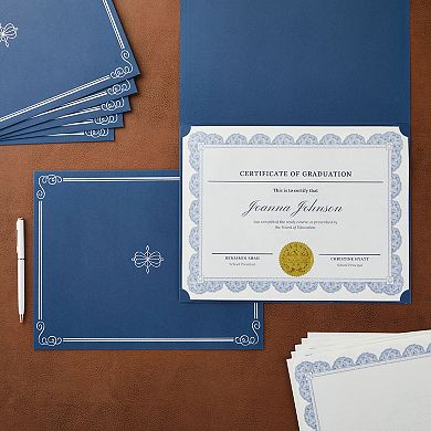 24-pack Navy Blue Certificate Holders With 8.5x11 Certificate Paper, Gold Seals