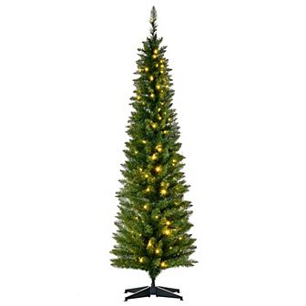 6' Pre-lit Pencil Artificial Christmas Tree With Led Lights And Branch Tips
