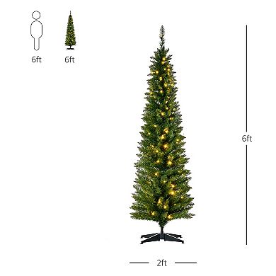 6' Pre-lit Pencil Artificial Christmas Tree With Led Lights And Branch Tips