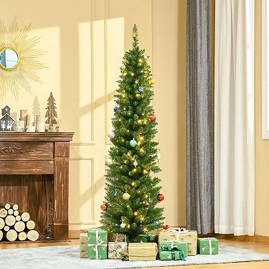 6' Pre-lit Pencil Artificial Christmas Tree With Led Lights And Branch Tips