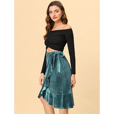 Tie Neck Asymmetrical Peplum Top & Split Hem Skirt Set