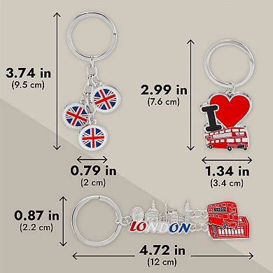 6 Pack London Keychains, British Souvenir Gifts, UK Flag, Telephone Booth, Big Ben, Double-Decker Bus, England Metal Key Rings