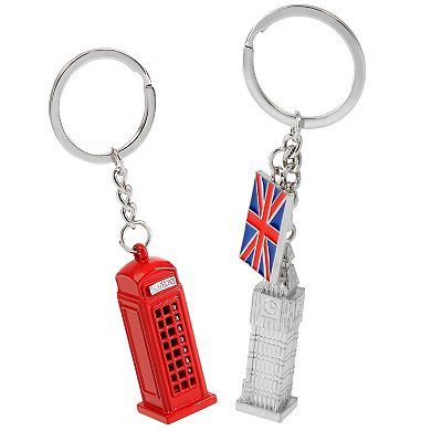 6 Pack London Keychains, British Souvenir Gifts, UK Flag, Telephone Booth, Big Ben, Double-Decker Bus, England Metal Key Rings