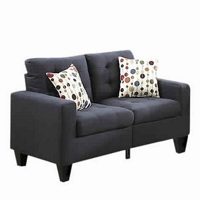 Linen Fabric 2 Pieces Sofa Set In Dark Gray
