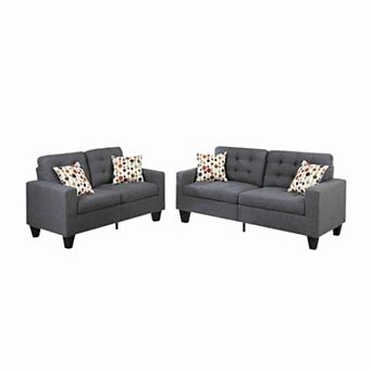 Linen Fabric 2 pc Sofa Set In Dark Gray