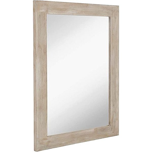 30" X 40" Rustic Wood Framed Wooden Glass Rectangular Mirror White Washed