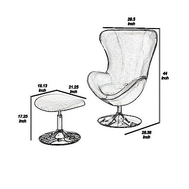 Fabric Curved Design Chair with Ottoman and Tubular Base, Set of 2, Purple