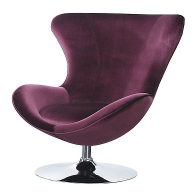 Fabric Curved Design Chair with Ottoman and Tubular Base, Set of 2, Purple