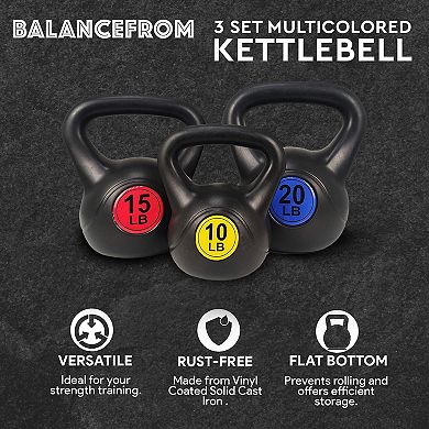 BalanceFrom Kettlebell Fitness Exercise Weights, Set of 3, 10, 15, and 20 Pounds