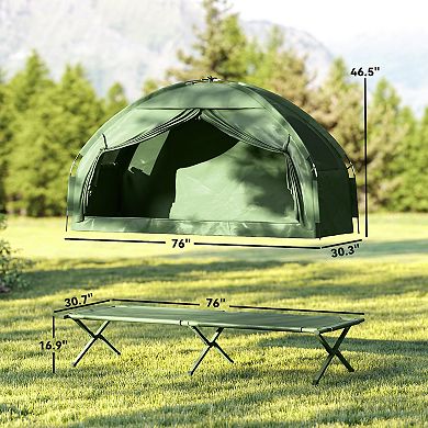 Outsunny Camping Tent Cot Combo, Single Person Off-Ground Tent