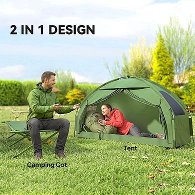 Outsunny Camping Tent Cot Combo, Single Person Off-Ground Tent