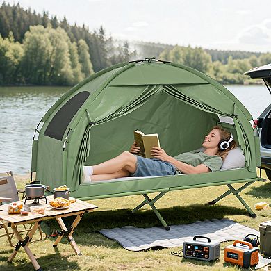Outsunny Camping Tent Cot Combo, Single Person Off-Ground Tent