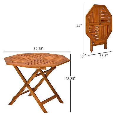 Outsunny 39" Wood Octagon Folding Outdoor Dining Bistro Table With Umbrella Hole